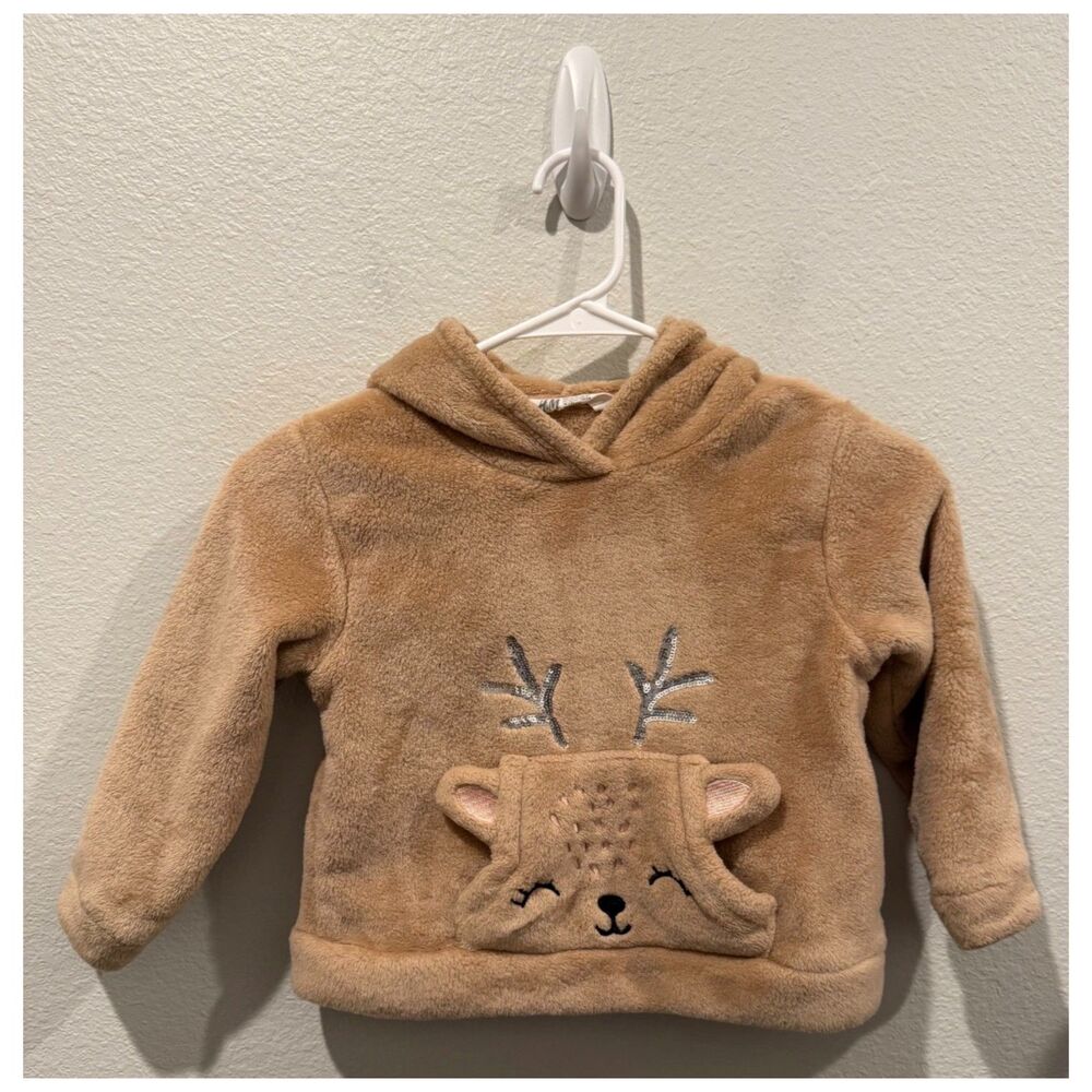 H&M Tan Cozy Baby Reindeer Hoodie Sweater
